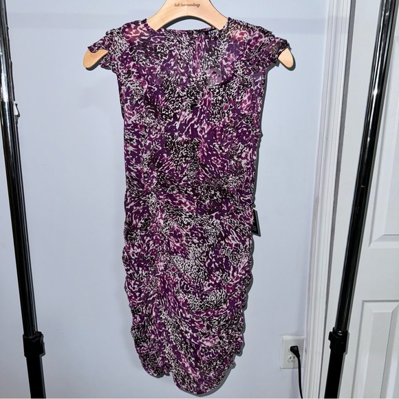 Express Purple Animal Print Ruched Sleeveless Mini Dress Size XXS NWT! - Picture 1 of 8